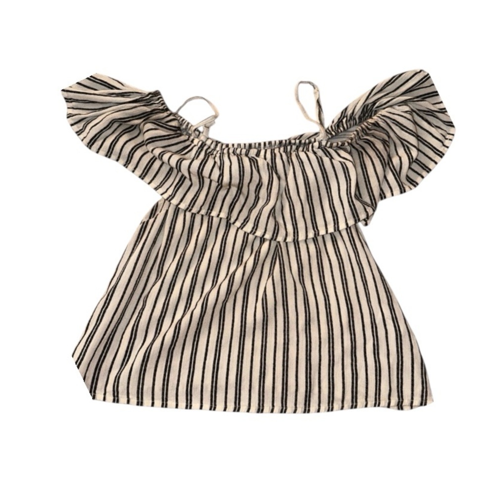 Black & Cream Striped Off-Shoulder Top
